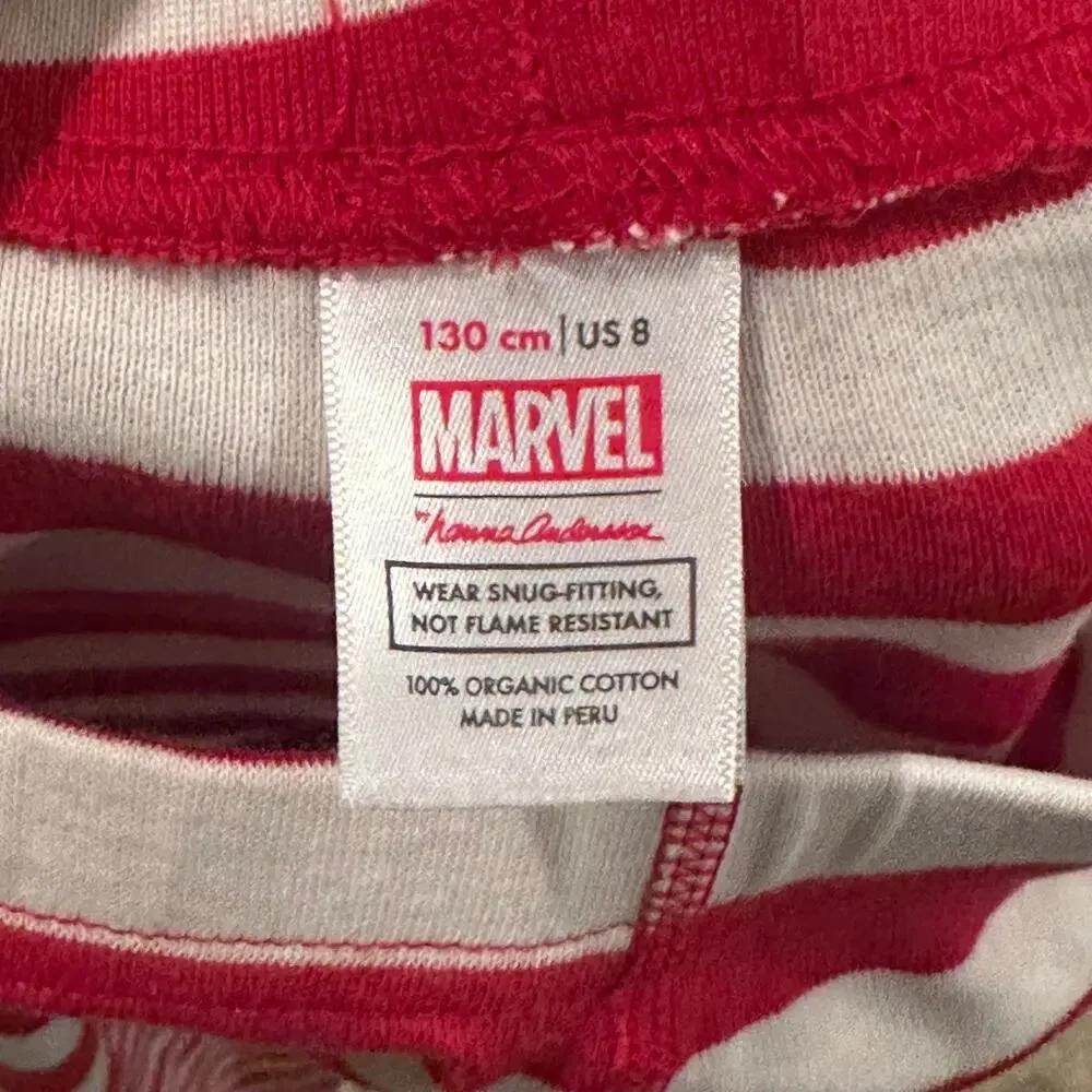Hanna Andersson Marvel Captain America Shield Striped Pajamas - Size 8 (130cm)